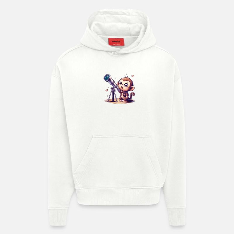 Singe du ciel étoilé avec télescope - Sweat à capuche bio épais oversize fabriqué en UE - OFF WHITE