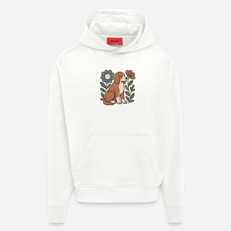 Beagle dans un cadre floral - Sweat à capuche bio épais oversize fabriqué en UE - OFF WHITE