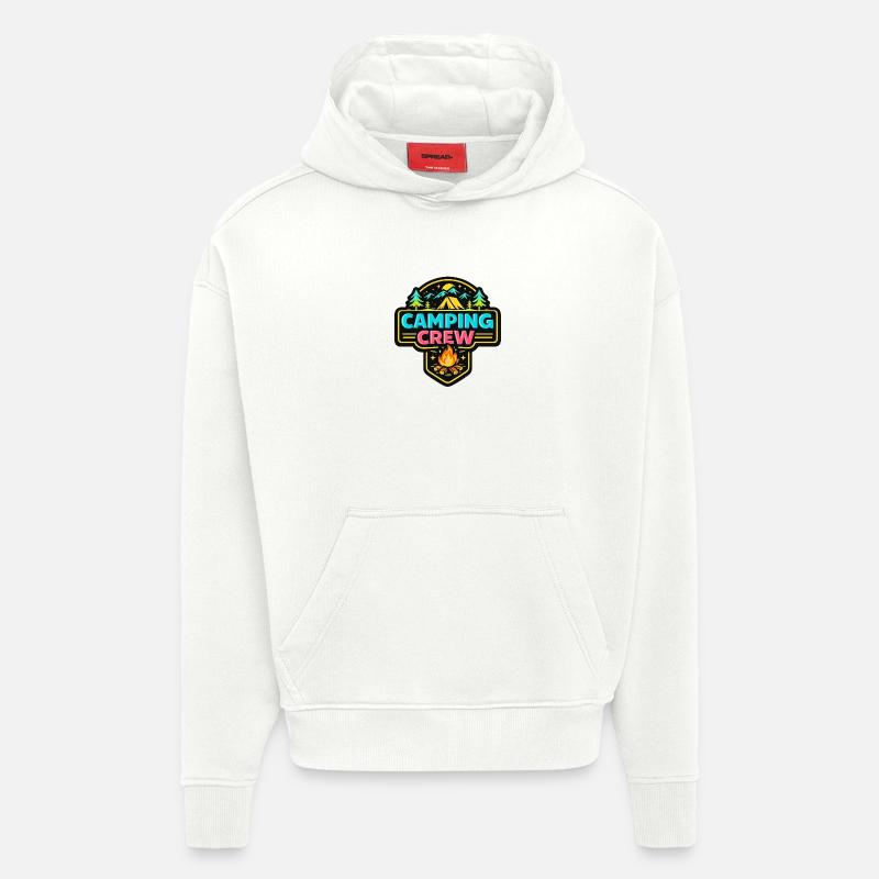 Badge néon de l’équipe de camping - Sweat à capuche bio épais oversize fabriqué en UE - OFF WHITE