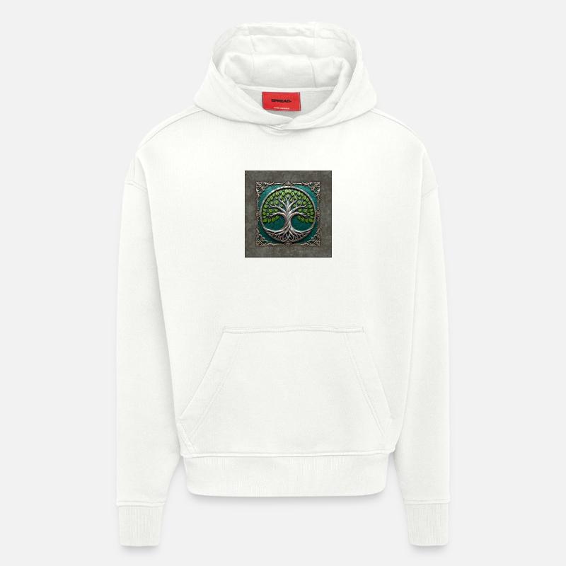 Arbre de Vie Circulaire d’Argent - Sweat à capuche bio épais oversize fabriqué en UE - OFF WHITE