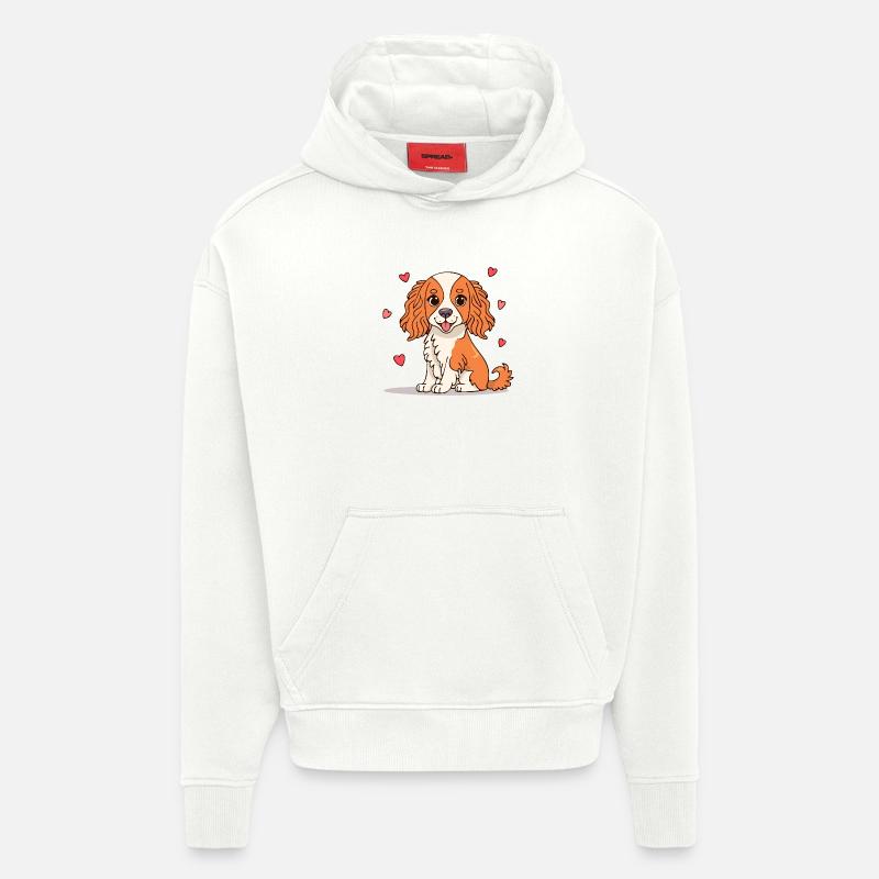 Cavalier Spaniel (bande dessinée) - Sweat à capuche bio épais oversize fabriqué en UE - OFF WHITE