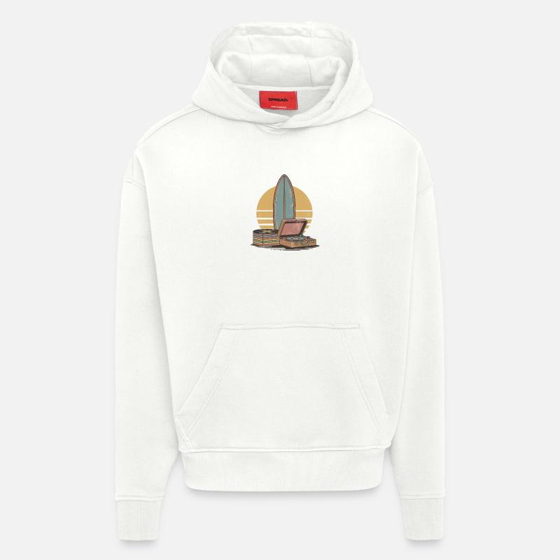Vinyle Retro Surf Vibes - Sweat à capuche bio épais oversize fabriqué en UE - OFF WHITE
