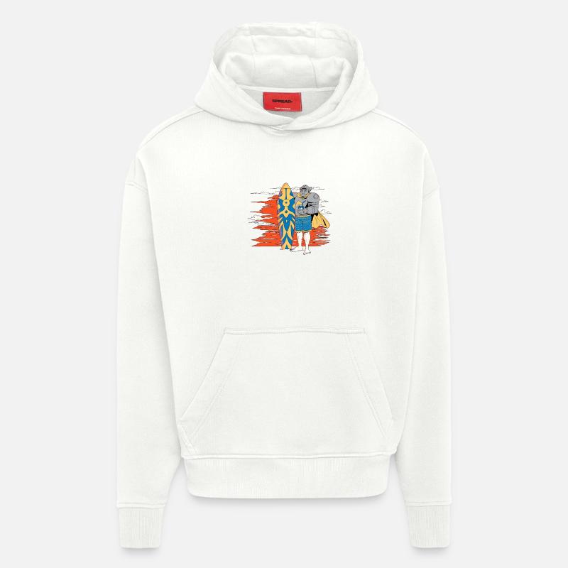 Chevalier surfeur dans le soleil couchant - Sweat à capuche bio épais oversize fabriqué en UE - OFF WHITE