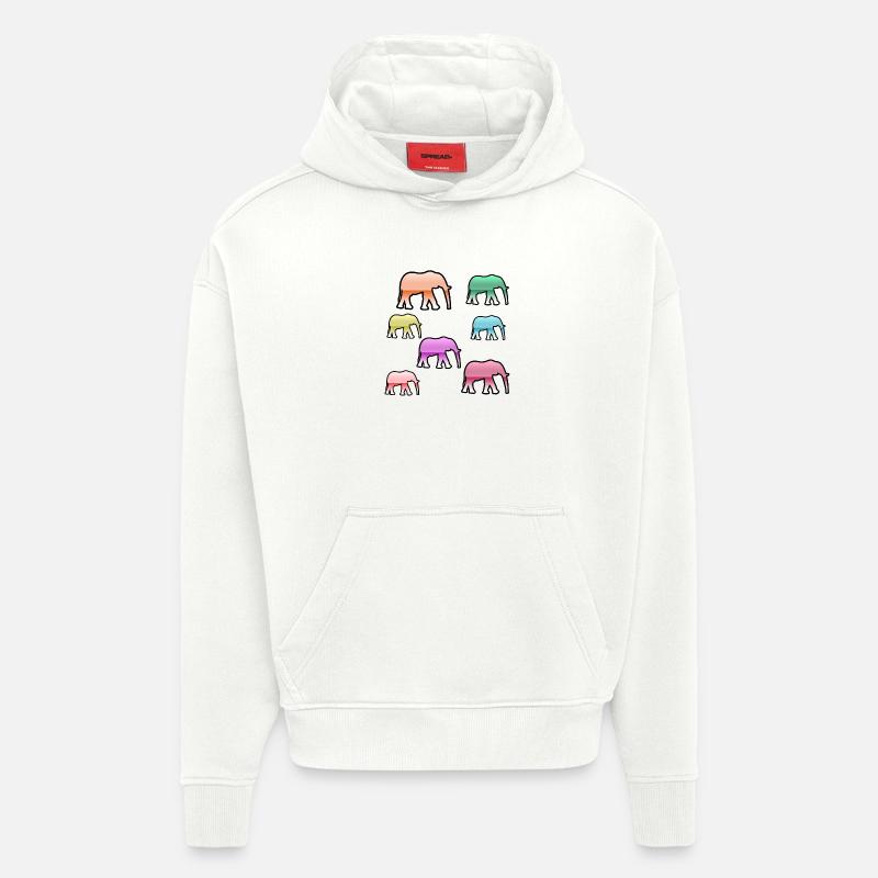 Éléphants - Sweat à capuche bio épais oversize fabriqué en UE - OFF WHITE