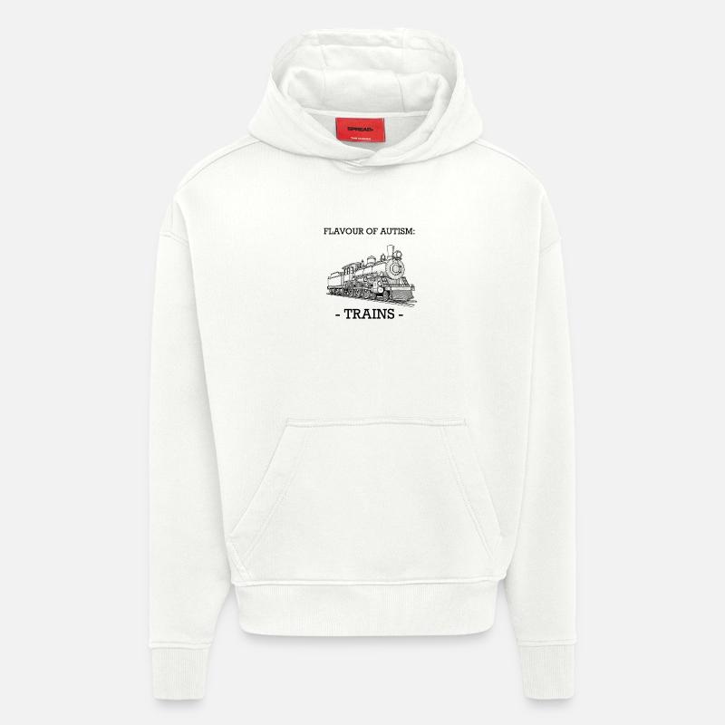 Saveur de l’autisme : trains - Sweat à capuche bio épais oversize fabriqué en UE - OFF WHITE