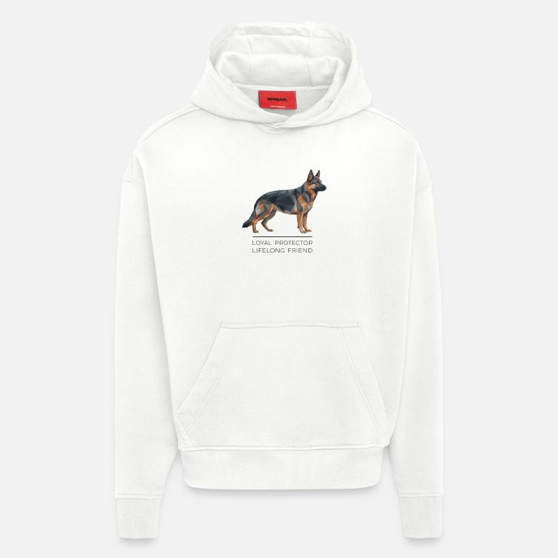 German Shepherd Low-Poly - Loyal, brave, true - Hoodie- made by SPREAD - OFF WHITE