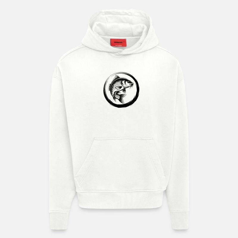 Pêche à la carpe - Sweat à capuche bio épais oversize fabriqué en UE - OFF WHITE