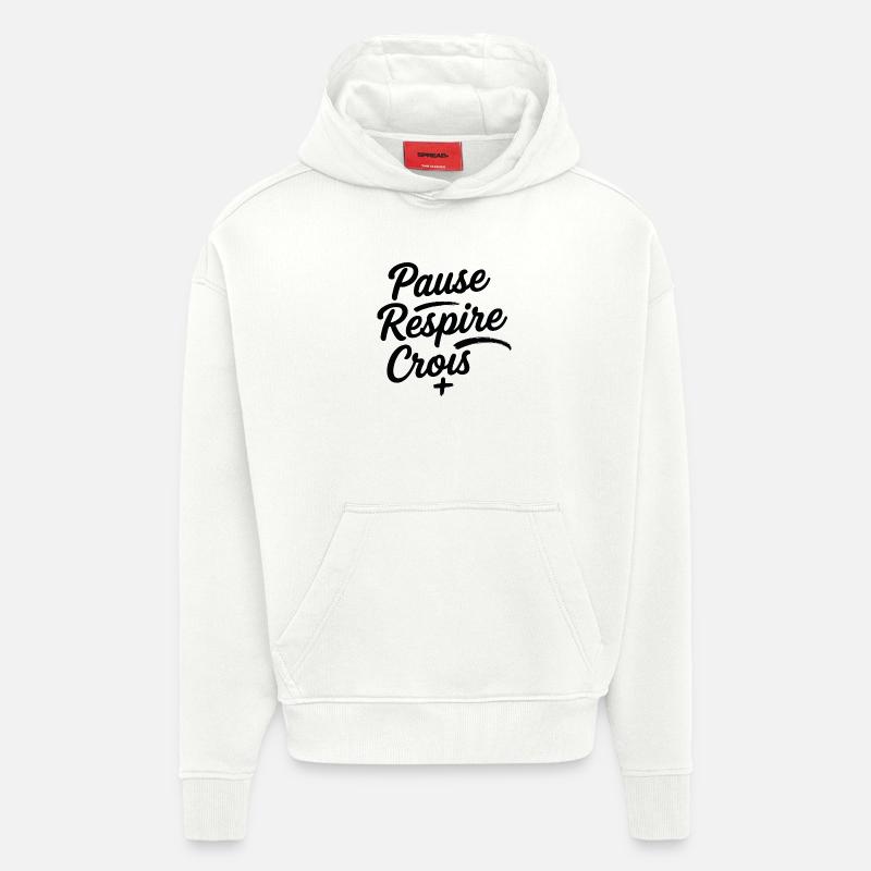 Pause Respire Crois Script - Sweat à capuche bio épais oversize fabriqué en UE - OFF WHITE