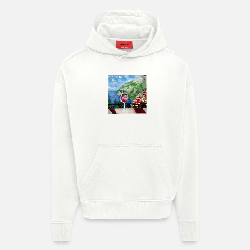 Meerblick_Ölgemälde_mit_cocktail - Sweat à capuche bio épais oversize fabriqué en UE - OFF WHITE