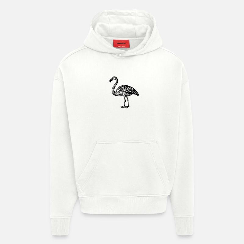 Flamant rose - Sweat à capuche bio épais oversize fabriqué en UE - OFF WHITE