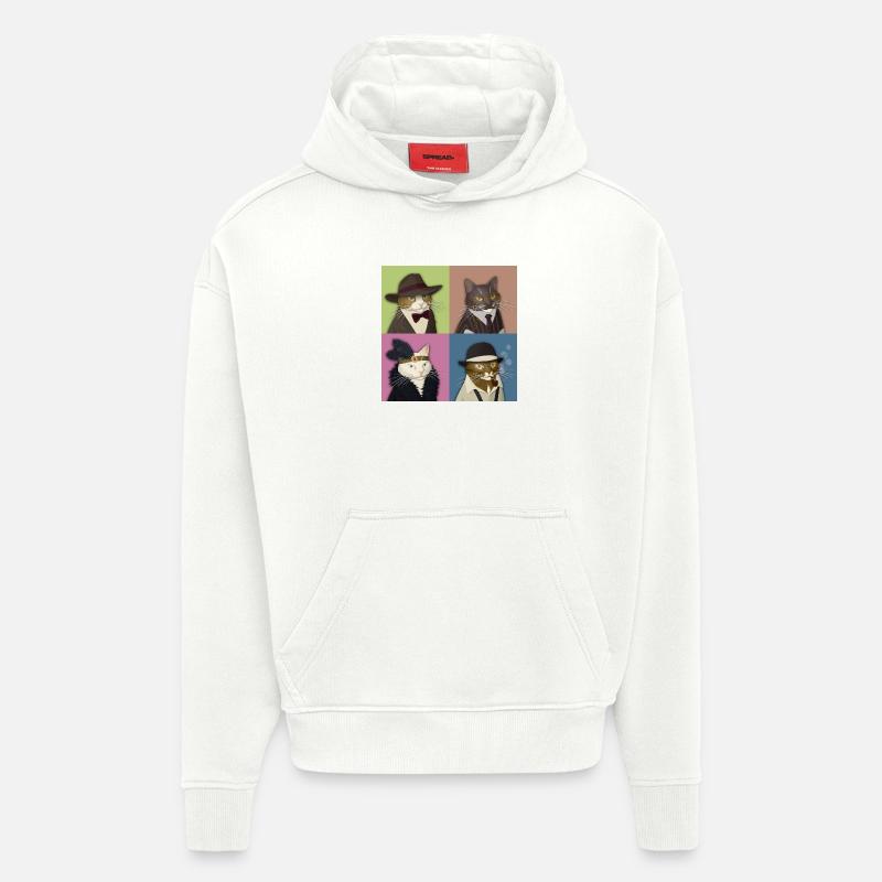 Dapper Cats Quartet - Sweat à capuche bio épais oversize fabriqué en UE - OFF WHITE