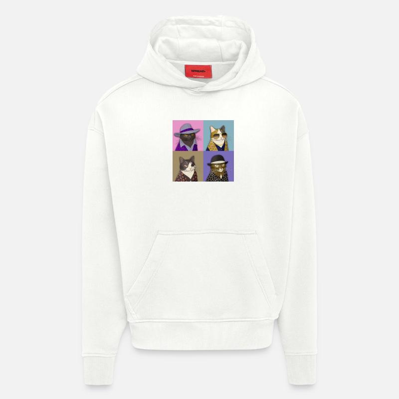 Badass Cat Quartet - Sweat à capuche bio épais oversize fabriqué en UE - OFF WHITE