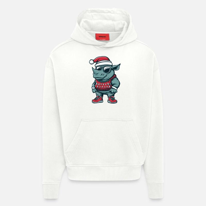 Noël Rhinocéros Noël - Sweat à capuche bio épais oversize fabriqué en UE - OFF WHITE