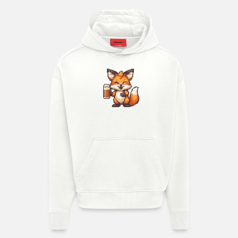 Fox bière pixel - Sweat à capuche bio épais oversize fabriqué en UE - OFF WHITE