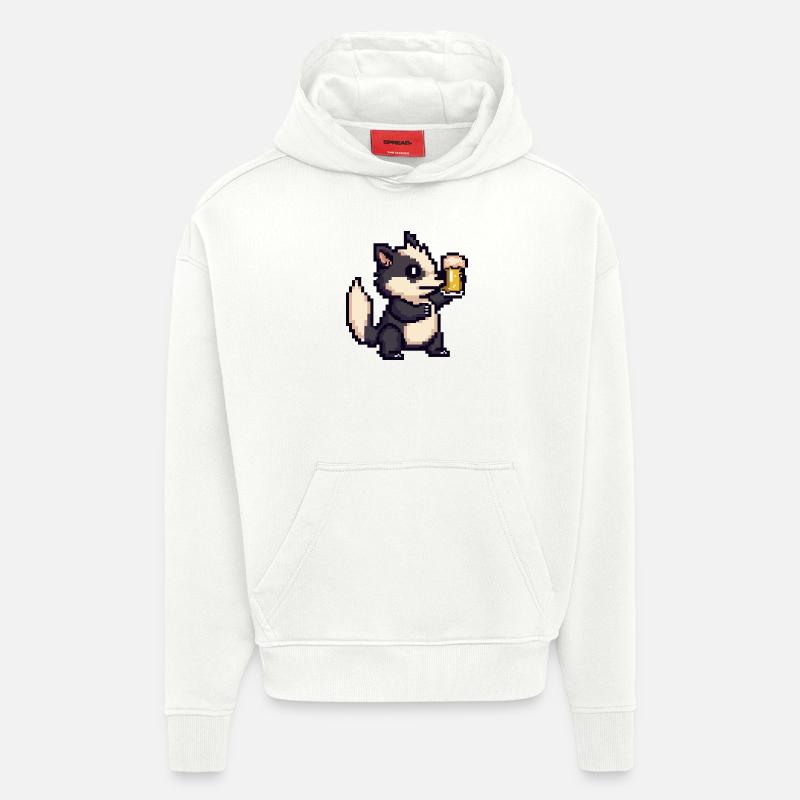 Skunk Bière Pixel - Sweat à capuche bio épais oversize fabriqué en UE - OFF WHITE