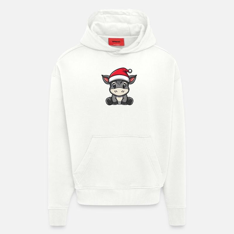 Âne Noël Mignon - Sweat à capuche bio épais oversize fabriqué en UE - OFF WHITE