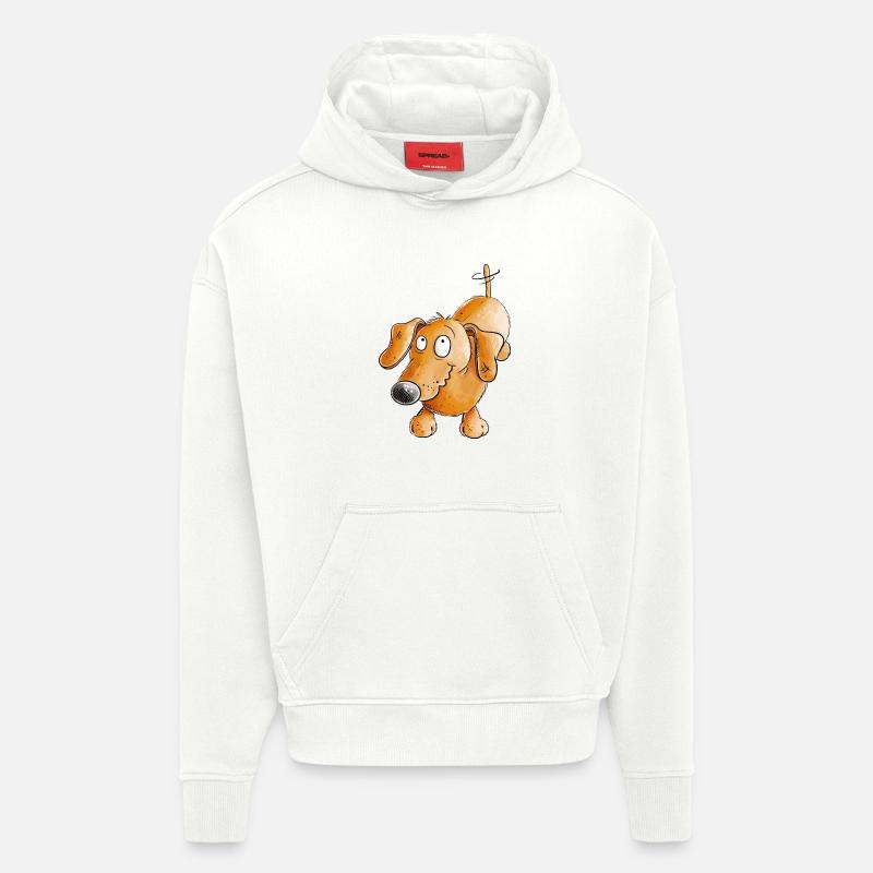 Joyeux teckel I Teckel I Chien - Sweat à capuche bio épais oversize fabriqué en UE - OFF WHITE