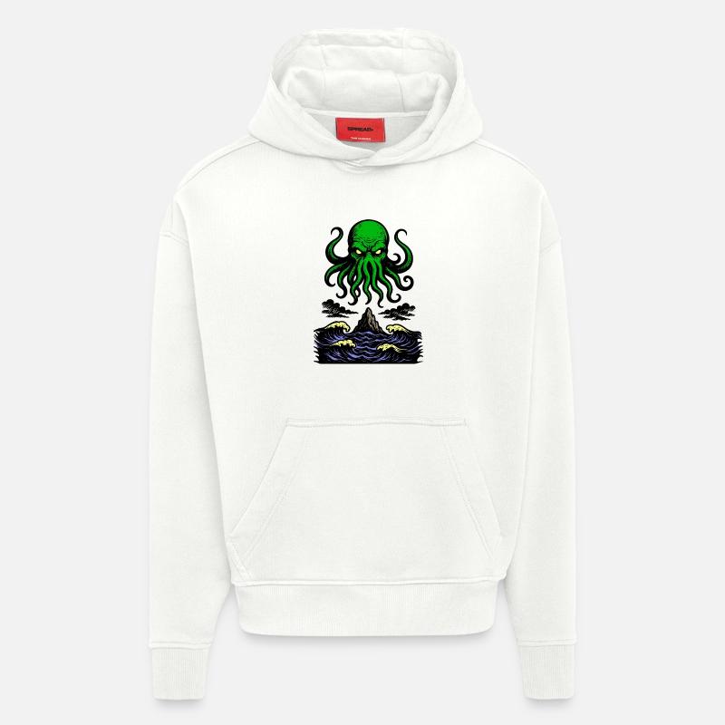 Cthulhu Rétro 2 - Sweat à capuche bio épais oversize fabriqué en UE - OFF WHITE