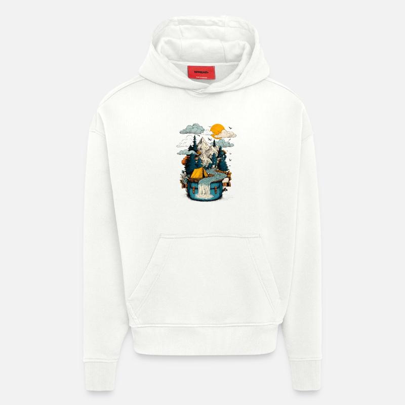 Bergsee Pfad - Camping Backpacker Motiv - Hoodie- made by SPREAD  - OFF WHITE