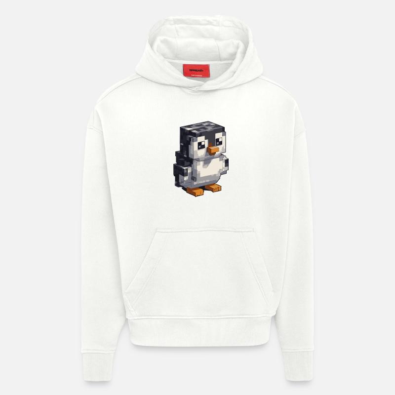 Mignon pingouin pixel - Sweat à capuche bio épais oversize fabriqué en UE - OFF WHITE