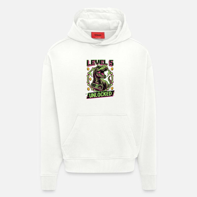 T-Rex débloqué niveau 5 - Sweat à capuche bio épais oversize fabriqué en UE - OFF WHITE