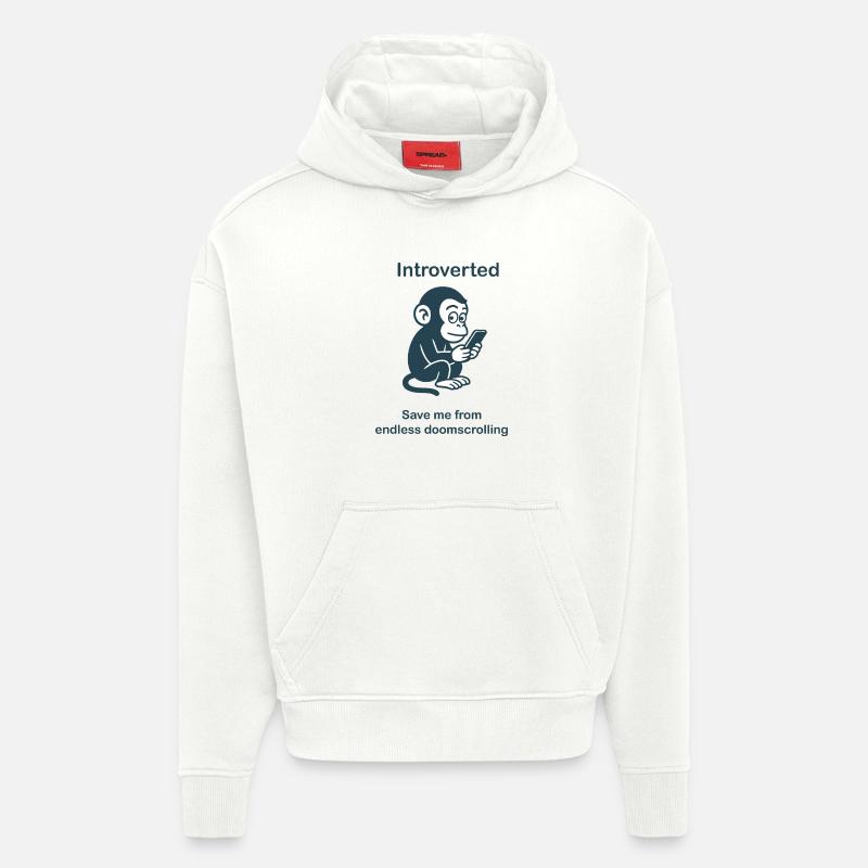 Introverti - Défilement doomscrolling sans fin - Sweat à capuche bio épais oversize fabriqué en UE - OFF WHITE