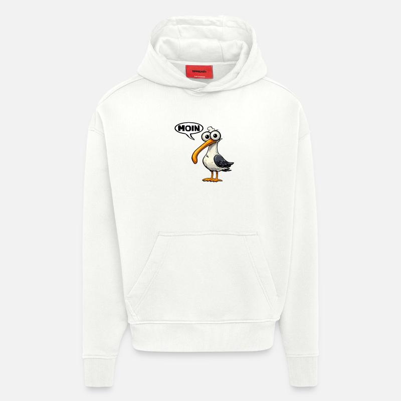 Mouette de la Lune, Mouette de bande dessinée - Sweat à capuche bio épais oversize fabriqué en UE - OFF WHITE