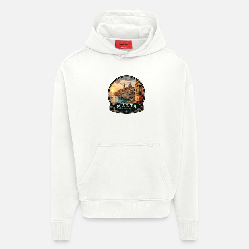 Malte Valette Vacances coloniales Méditerranéenne - Sweat à capuche bio épais oversize fabriqué en UE - OFF WHITE