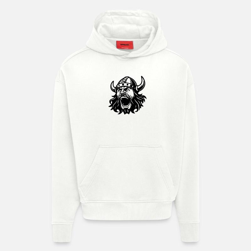 Tête noire viking - Sweat à capuche bio épais oversize fabriqué en UE - OFF WHITE