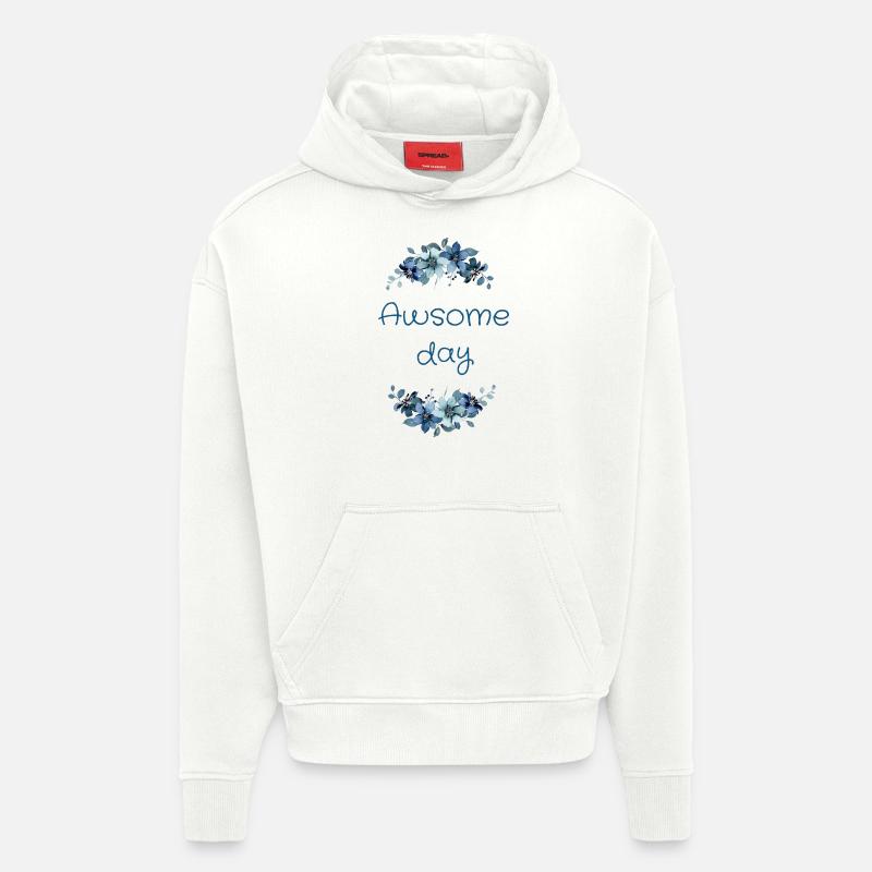 Journée géniale (fleurs bleues) - Sweat à capuche bio épais oversize fabriqué en UE - OFF WHITE