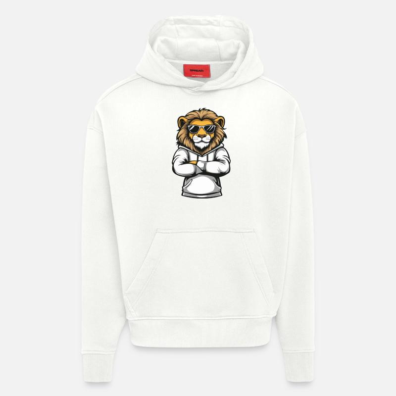 Bande dessinée du lion - Sweat à capuche bio épais oversize fabriqué en UE - OFF WHITE