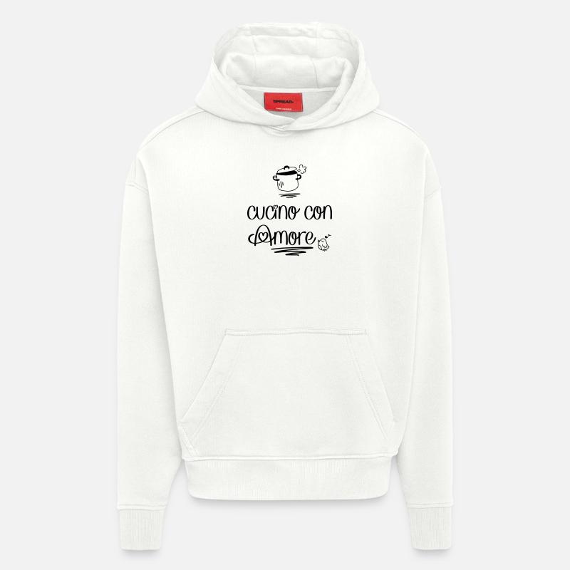 Cuisiner avec amour - Sweat à capuche bio épais oversize fabriqué en UE - OFF WHITE