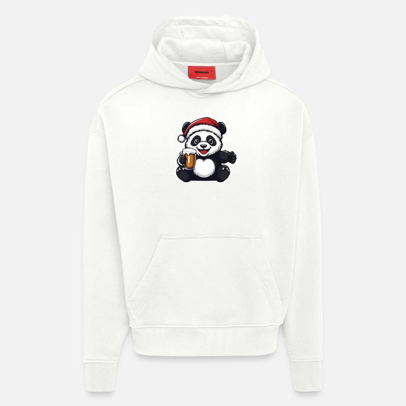 Bière de Noël Panda - Sweat à capuche bio épais oversize fabriqué en UE - OFF WHITE