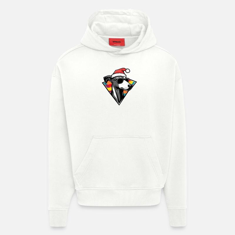 Greyhound Chien Noël Cool - Sweat à capuche bio épais oversize fabriqué en UE - OFF WHITE