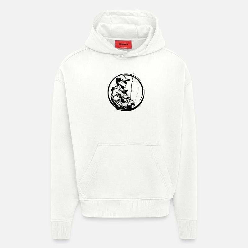 Silhouette de pêche pêcheur - Sweat à capuche bio épais oversize fabriqué en UE - OFF WHITE