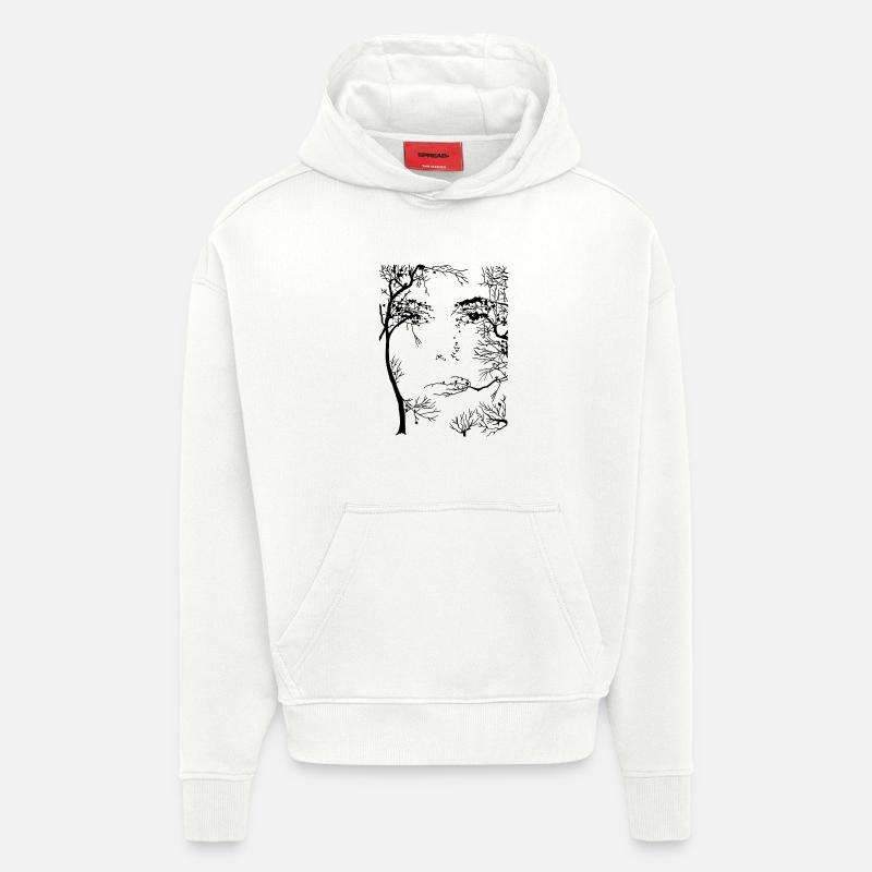 Visage de la forêt (noir) - Sweat à capuche bio épais oversize fabriqué en UE - OFF WHITE