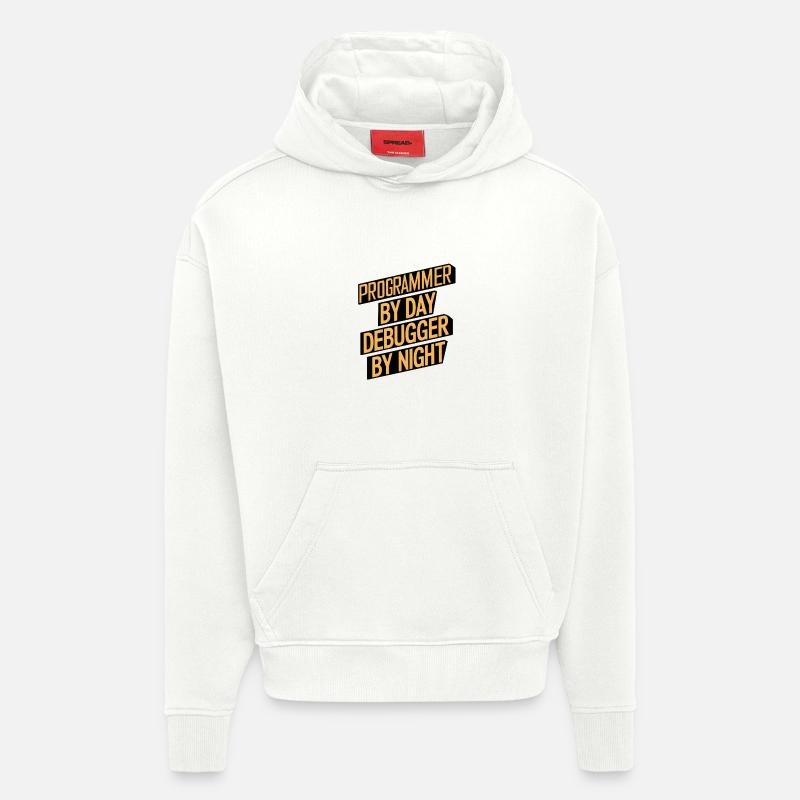 Programmeur le jour, débogueur la nuit - Sweat à capuche bio épais oversize fabriqué en UE - OFF WHITE