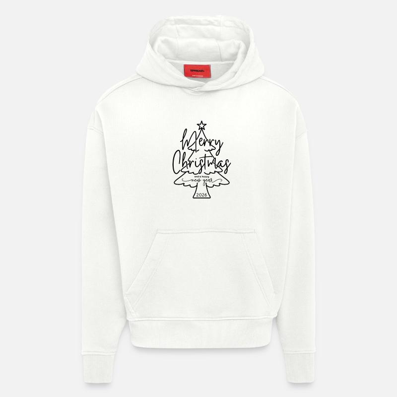 Joyeux Noël et Bonne Année 2026 - Sweat à capuche bio épais oversize fabriqué en UE - OFF WHITE