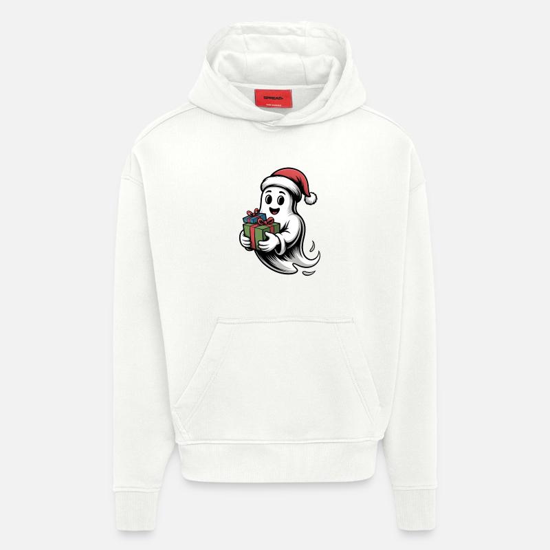Weihnachtsgeist mit Geschenk - Sweat à capuche bio épais oversize fabriqué en UE - OFF WHITE