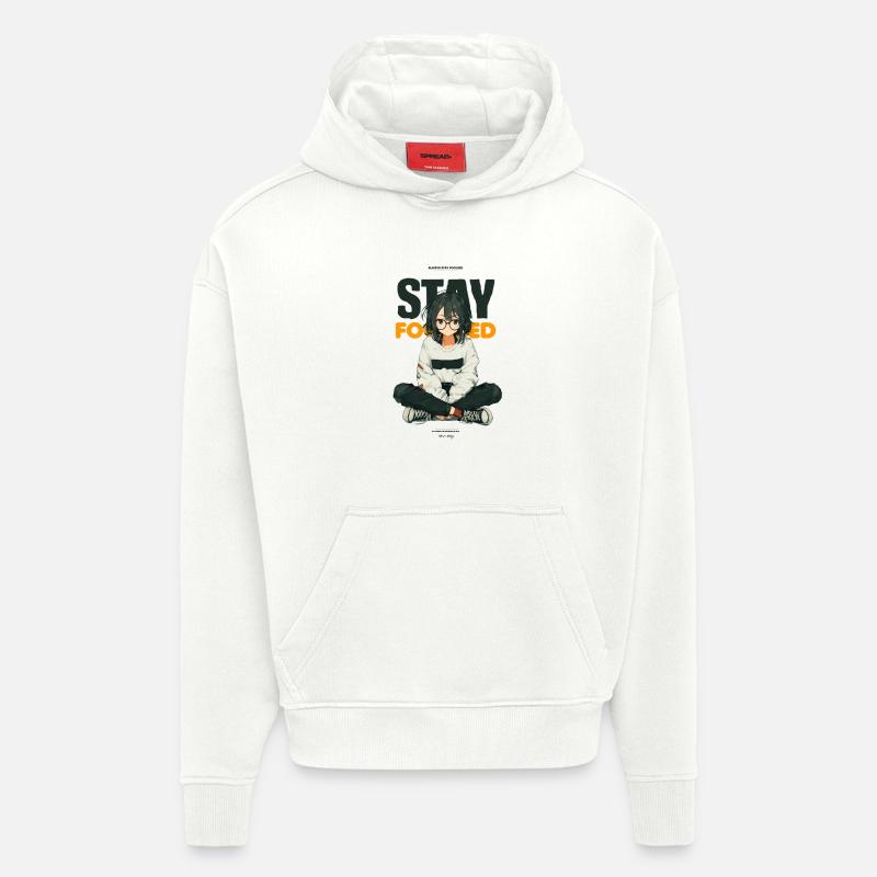 Restez concentré - Style anime - Sweat à capuche bio épais oversize fabriqué en UE - OFF WHITE