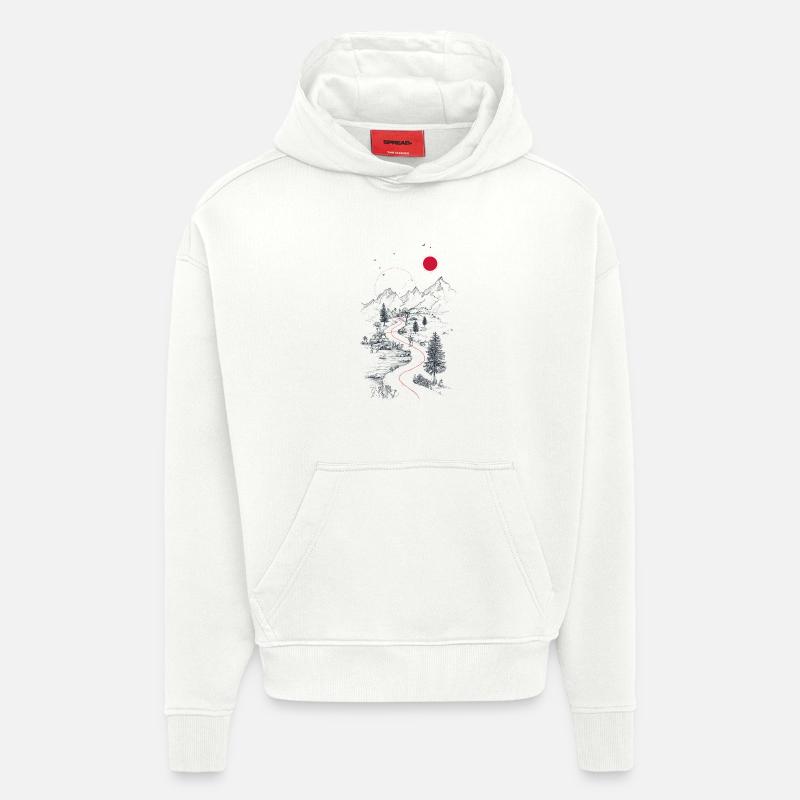 Red trail through mountain landscape - Hoodie- made by SPREAD  - OFF WHITE