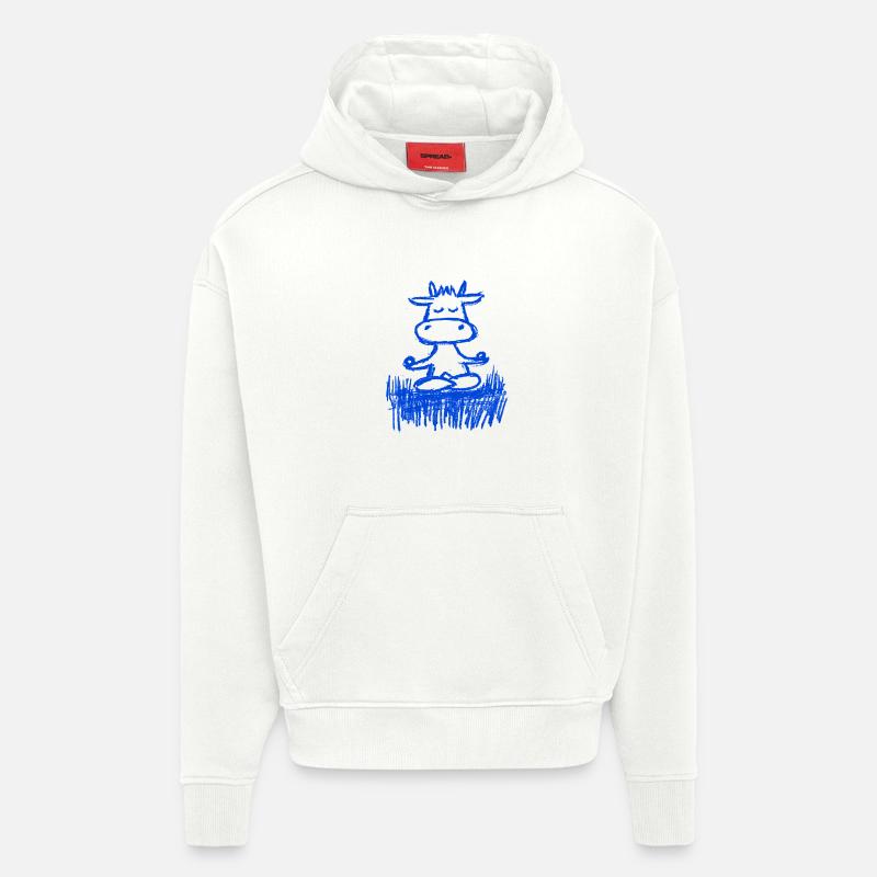 Vache zen dans la prairie - Sweat à capuche bio épais oversize fabriqué en UE - OFF WHITE