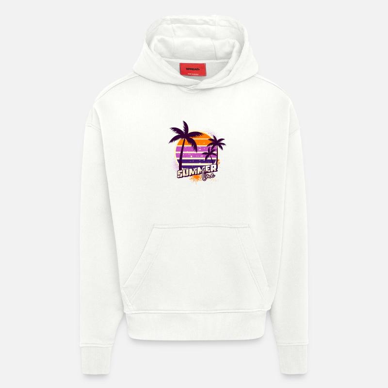 Palmiers coucher – Summer Time - Sweat à capuche bio épais oversize fabriqué en UE - OFF WHITE