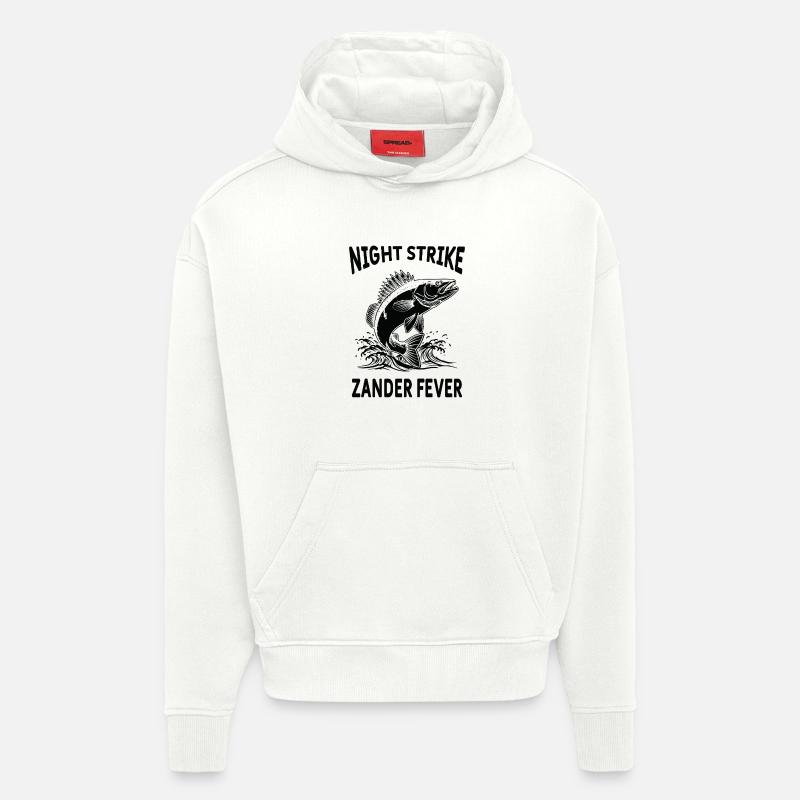 Pêche Rivière Sandre Night Strike - Sweat à capuche bio épais oversize fabriqué en UE - OFF WHITE