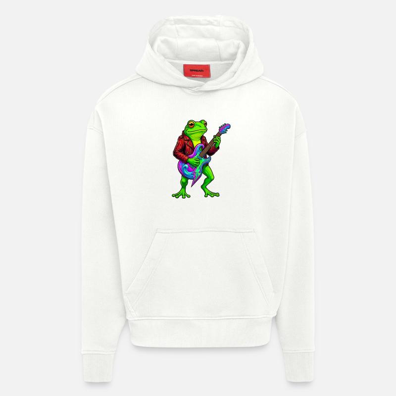 Frosch mit Jacke und Neon E-Gitarre - Hoodie- made by SPREAD  - OFF WHITE