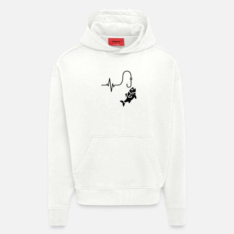 Silhouette de poisson pulsé ECG - Sweat à capuche bio épais oversize fabriqué en UE - OFF WHITE