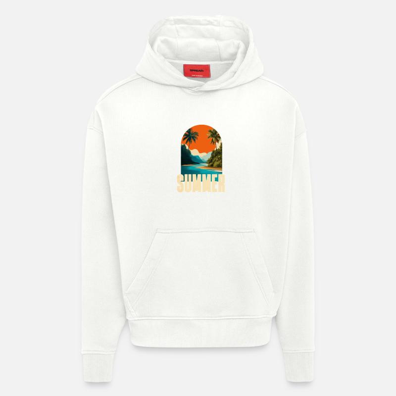Plage tropicale d’été - Sweat à capuche bio épais oversize fabriqué en UE - OFF WHITE