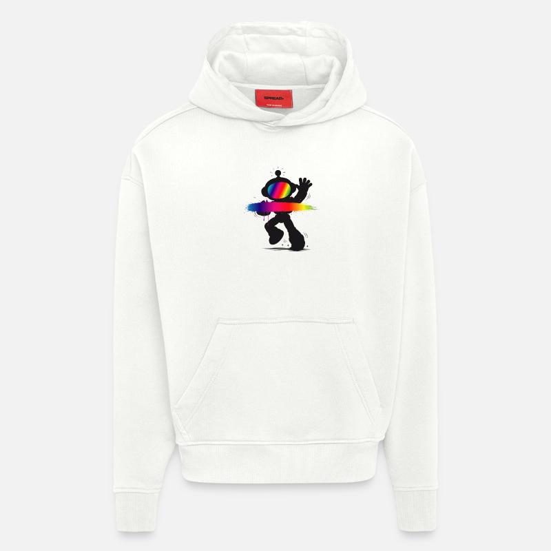 Robot Silhouette Rainbow Splash Design - Sweat à capuche bio épais oversize fabriqué en UE - OFF WHITE