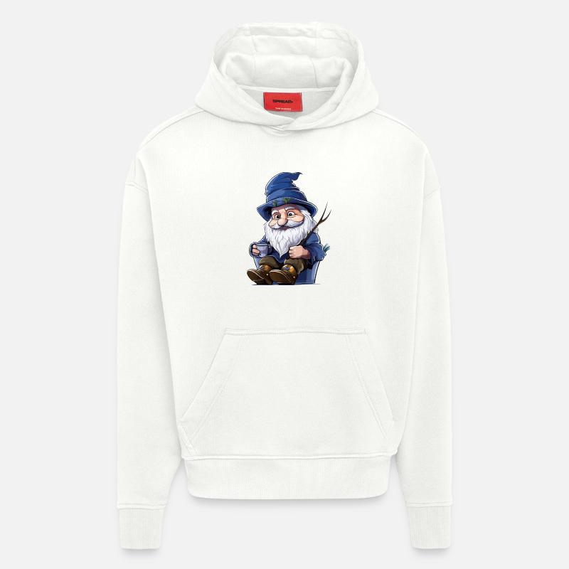 Blauer Waldgnom mit Becher - Hoodie- made by SPREAD  - OFF WHITE