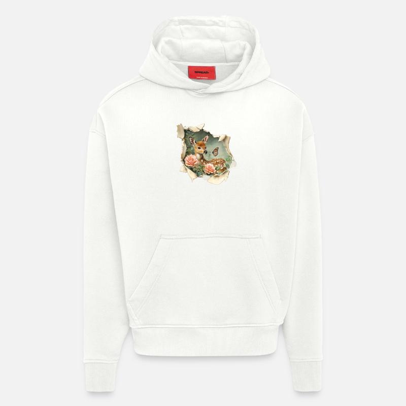 Faon de cerf - Sweat à capuche bio épais oversize fabriqué en UE - OFF WHITE